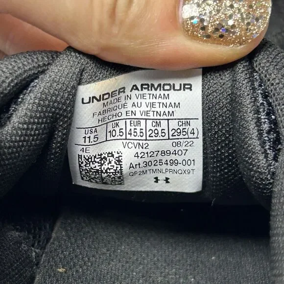 Under Armour Charged Escape 4 Black Black Mens Size 11.5 4E Running Shoe Sneaker - Picture 8 of 8